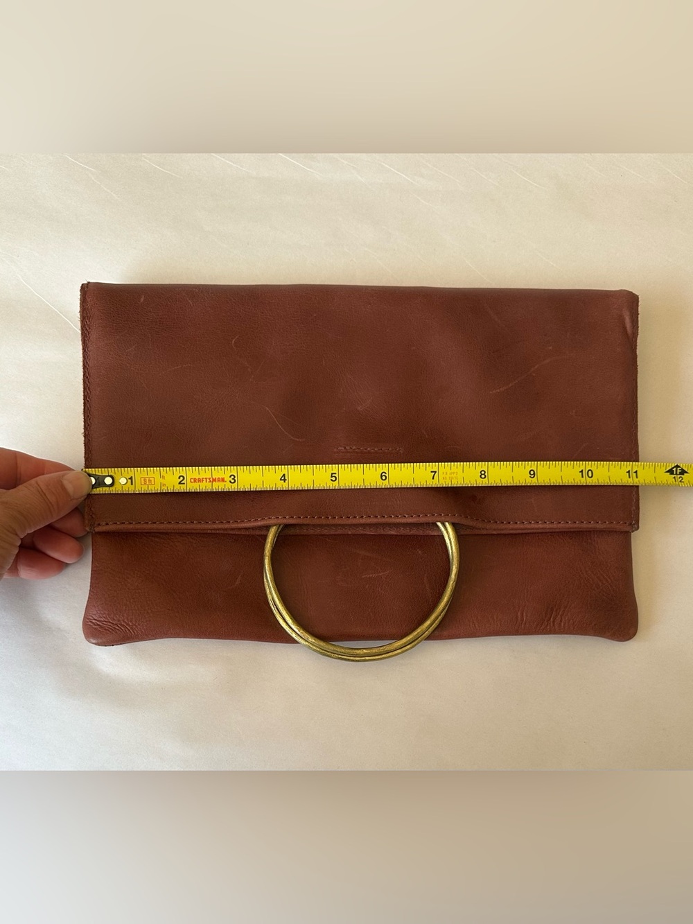 Parker Clay Nyala Foldover Clutch Leather Minimalist Envelope Bag Tan - Picture 4 of 14